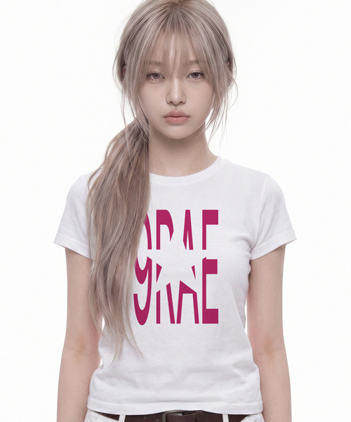 GRAVER（グレーバー）の「[ユニセックス]9RAE STAR 半袖Tシャツ_4カラー（Tシャツ/カットソー・レディース・イエロー/ホワイト/ホワイト×ピンク/スカイブルー/ライム/ブラック・X-SMALL/SMALL/MEDIUM/LARGE）」の18枚目の写真