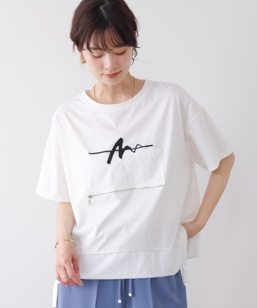 Bou Jeloud(ブージュルード)の「刺繍アンダーファスナーTシャツ(Tシャツ/カットソー・レディース・ブラック/オフホワイト/カーキ・FREE)」の2枚目の写真