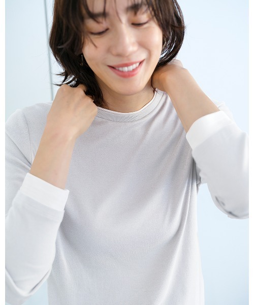 DoCLASSE( ドゥクラッセ)の「コットンガーゼ・配色クルーネック/長袖(Tシャツ/カットソー・レディース・チャコール/カーキ/ライトグレー/ピーコックグリーン系/ブルーグレー/ライトピンク/グレー・L/M/S)」の15枚目の写真