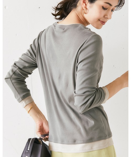 DoCLASSE( ドゥクラッセ)の「コットンガーゼ・配色クルーネック/長袖(Tシャツ/カットソー・レディース・チャコール/カーキ/ライトグレー/ピーコックグリーン系/ブルーグレー/ライトピンク/グレー・L/M/S)」の21枚目の写真
