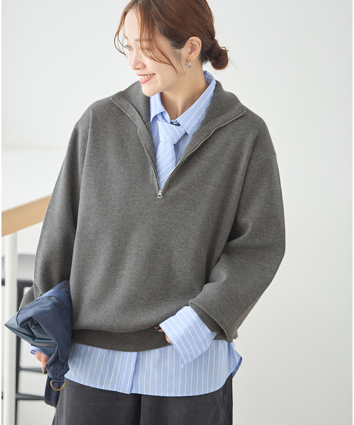 JOURNAL STANDARD(ジャーナルスタンダード)の「《WEB限定》ウォッシャブルTEXBRID ハーフZIP(ニット/セーター・レディース・ブラック/グレー・FREE)」の1枚目の写真