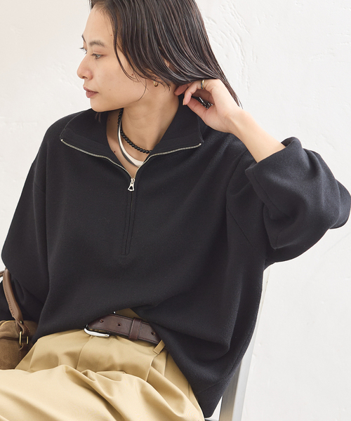 JOURNAL STANDARD(ジャーナルスタンダード)の「《WEB限定》ウォッシャブルTEXBRID ハーフZIP(ニット/セーター・レディース・ブラック/グレー・FREE)」の2枚目の写真