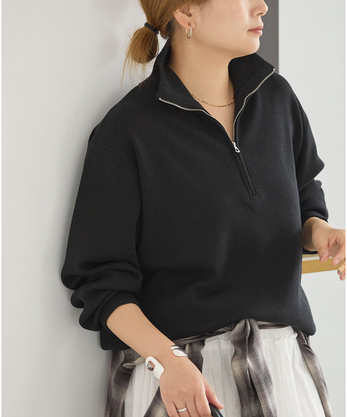 JOURNAL STANDARD(ジャーナルスタンダード)の「《WEB限定》ウォッシャブルTEXBRID ハーフZIP(ニット/セーター・レディース・ブラック/グレー・FREE)」の3枚目の写真