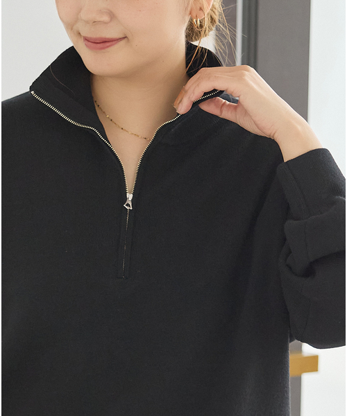 JOURNAL STANDARD(ジャーナルスタンダード)の「《WEB限定》ウォッシャブルTEXBRID ハーフZIP(ニット/セーター・レディース・ブラック/グレー・FREE)」の4枚目の写真