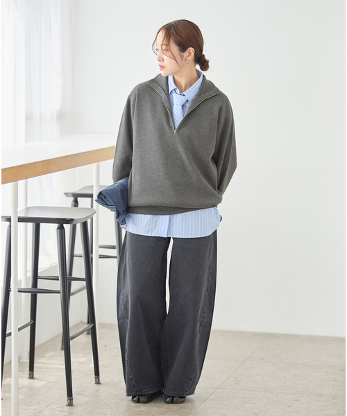 JOURNAL STANDARD(ジャーナルスタンダード)の「《WEB限定》ウォッシャブルTEXBRID ハーフZIP(ニット/セーター・レディース・ブラック/グレー・FREE)」の12枚目の写真