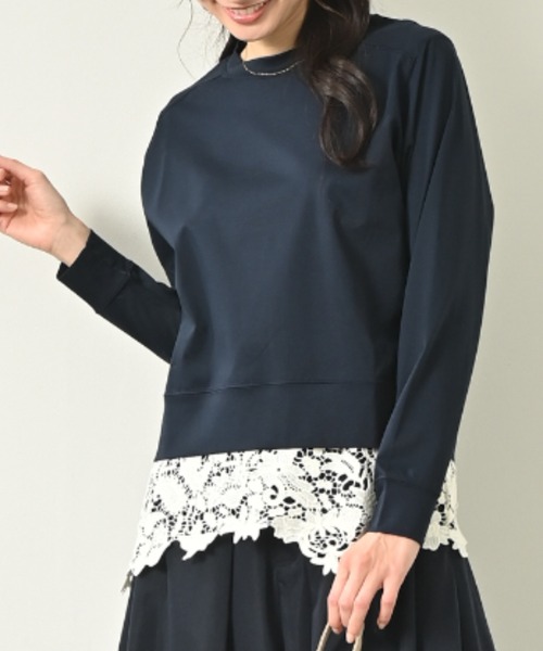 aunt lily(アントリリー)の「接触冷感 速乾 GIZAコットンプレミアムスムースデザインセッキンプルオーバー / 防シワ 綿100% GIZAコットン スムース ラウンドネック 長袖トップス きれいめ 大人カジュアル(Tシャツ/カットソー・レディース・オフホワイト/オレンジ/グレイッシュブルー/ネイビー・M/3L/LL/L/S)」の2枚目の写真