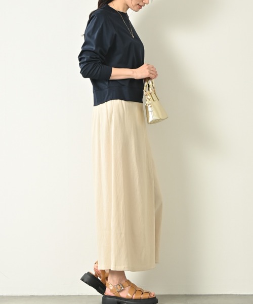 aunt lily(アントリリー)の「接触冷感 速乾 GIZAコットンプレミアムスムースデザインセッキンプルオーバー / 防シワ 綿100% GIZAコットン スムース ラウンドネック 長袖トップス きれいめ 大人カジュアル(Tシャツ/カットソー・レディース・オフホワイト/オレンジ/グレイッシュブルー/ネイビー・M/3L/LL/L/S)」の13枚目の写真