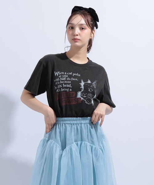mmts(マミタス)の「HALF CAT Tシャツ 旅行 レイヤード 洗濯可能 主役トップス ライブ 猫(Tシャツ/カットソー・レディース・ブラック・XL/L/M/S)」の1枚目の写真