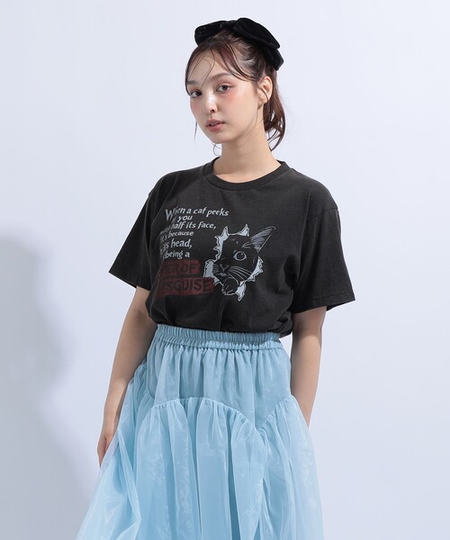 mmts(マミタス)の「HALF CAT Tシャツ 旅行 レイヤード 洗濯可能 主役トップス ライブ 猫(Tシャツ/カットソー・レディース・ブラック・XL/L/M/S)」の3枚目の写真