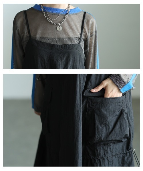 Sawa a la mode(サワアラモード)の「カーゴポケットドロストサロペットスカート(ジャンパースカート・レディース・ブラック/グリーン・FREE)」の6枚目の写真