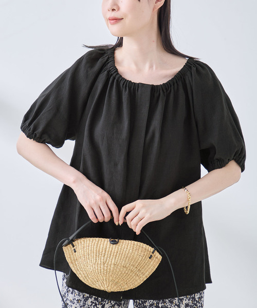 journal standard L'essage(ジャーナルスタンダードレサージュ)の「フレンチリネンギャザーブラウス(シャツ/ブラウス・レディース・グリーン系その他/アイボリー/ブラック・FREE)」の1枚目の写真