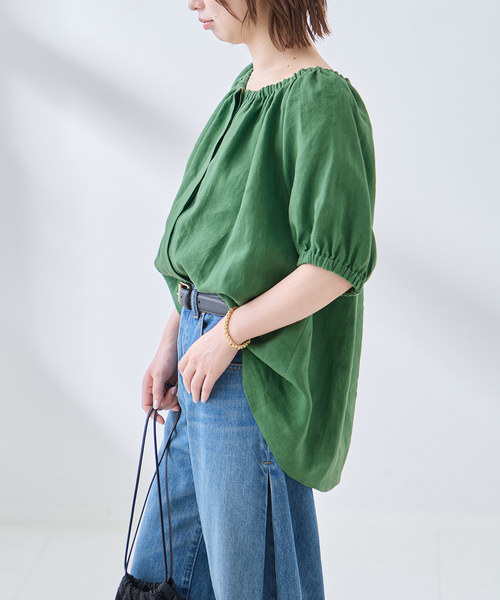 journal standard L'essage(ジャーナルスタンダードレサージュ)の「フレンチリネンギャザーブラウス(シャツ/ブラウス・レディース・グリーン系その他/アイボリー/ブラック・FREE)」の14枚目の写真