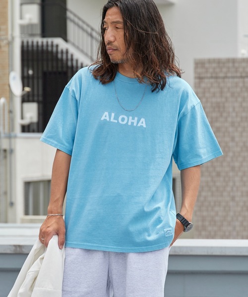 ALOHA BLUE(アロハブルー)の「ALOHA BLUE / アロハブルー ピグメントダイ ロゴプリントTシャツ 半袖Tシャツ クルーネック メンズ 秋 秋服 2026年秋冬(Tシャツ/カットソー・メンズ・ブルー・S/M/L/XL)」の1枚目の写真