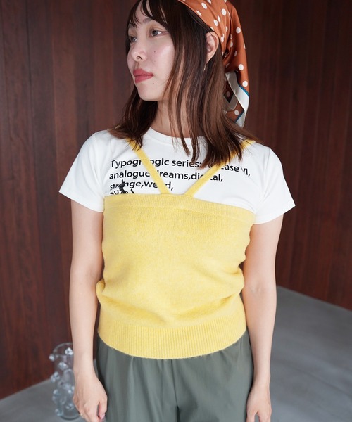 SANSeLF（サンセルフ）の「【SANSeLF】クロスラインニットビスチェ saw26s092（その他トップス・レディース・イエロー/ブラウン・FREE）」の2枚目の写真