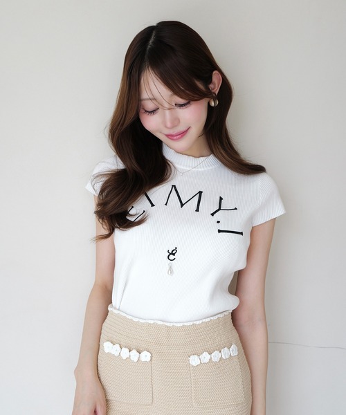 EIMY ISTOIRE（エイミーイストワール）の「EIMY CAPSLEEVE KNIT（ニット/セーター・レディース・ブラック/ホワイト/グレー/ホワイト×ネイビー/ライトピンク・F）」の6枚目の写真