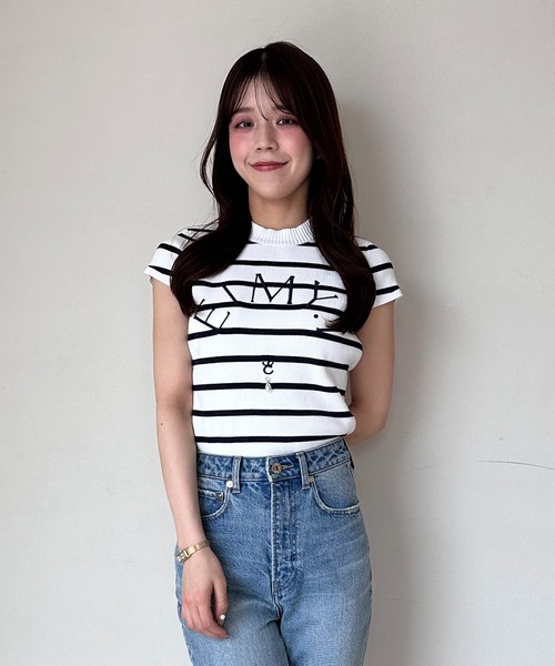 EIMY ISTOIRE（エイミーイストワール）の「EIMY CAPSLEEVE KNIT（ニット/セーター・レディース・ブラック/ホワイト/グレー/ホワイト×ネイビー/ライトピンク・F）」の16枚目の写真