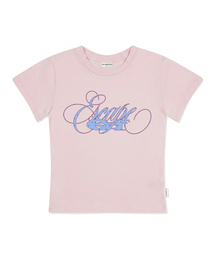 ドットラインエスケープレタリングプリントスリムフィット半袖Tシャツピンク