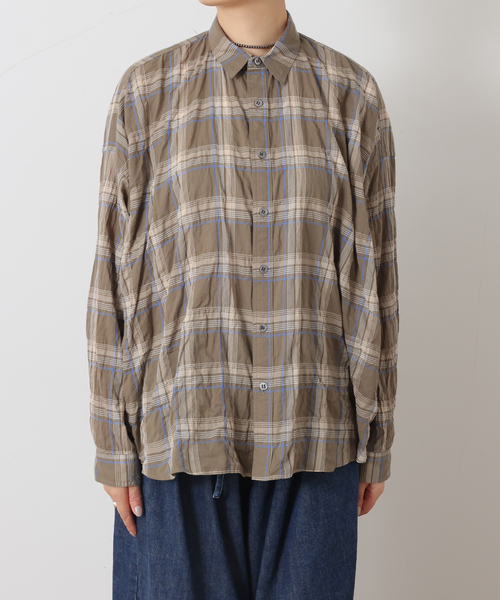 JOURNAL STANDARD LUXE(ジャーナルスタンダード ラックス)の「シャーリングチェック レギュラーカラーBigシャツ(シャツ/ブラウス・レディース・サファリグリーン/ネイビー・FREE)」の9枚目の写真