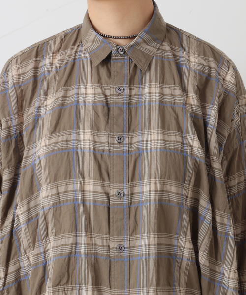 JOURNAL STANDARD LUXE(ジャーナルスタンダード ラックス)の「シャーリングチェック レギュラーカラーBigシャツ(シャツ/ブラウス・レディース・サファリグリーン/ネイビー・FREE)」の12枚目の写真