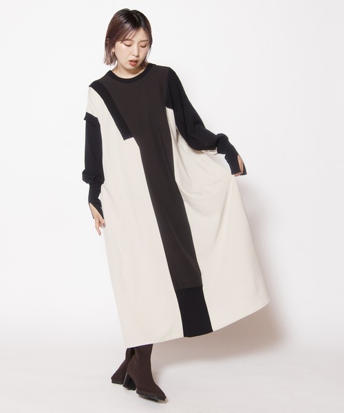 OSMOSIS（オズモーシス）の「2ＷＡＹ切替ニットワンピース（ワンピース・レディース・ブラウン/ブラック/アイボリー・ONE SIZE）」の4枚目の写真