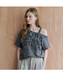 ヴィンテージプリントバックルストラップワンショルダーティーシャツ