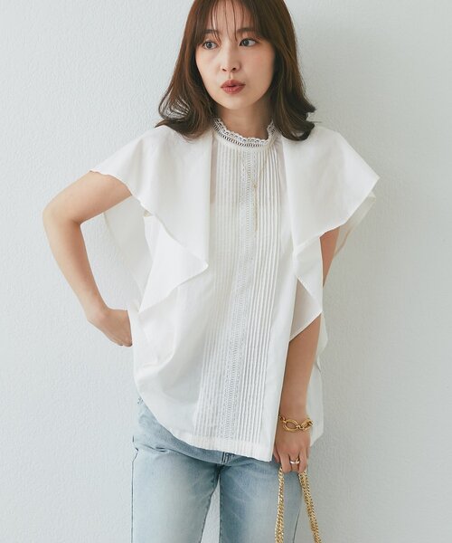 La boutique BonBon(ラブティックボンボン)の「【WEB限定・涼しくて着映え】ローンブラウス(シャツ/ブラウス・レディース・オフホワイト/ブラウン・FREE)」の2枚目の写真