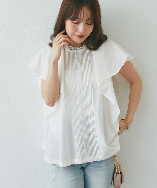 La boutique BonBon(ラブティックボンボン)の「【WEB限定・涼しくて着映え】ローンブラウス(シャツ/ブラウス・レディース・オフホワイト/ブラウン・FREE)」の6枚目の写真