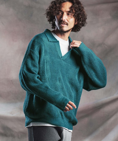 ANGENEHM（アンゲネーム）の「ms6607-Fuzzy-Knit Skipper Polo モヘアニットスキッパーポロシャツ(AG07-030acg)（ポロシャツ・メンズ・ブラック/レッド/ブルー系その他/マスタード/グレイッシュベージュ・M/L/S）」の3枚目の写真