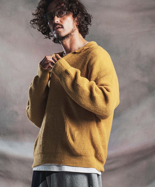 ANGENEHM（アンゲネーム）の「ms6607-Fuzzy-Knit Skipper Polo モヘアニットスキッパーポロシャツ(AG07-030acg)（ポロシャツ・メンズ・ブラック/レッド/ブルー系その他/マスタード/グレイッシュベージュ・M/L/S）」の4枚目の写真