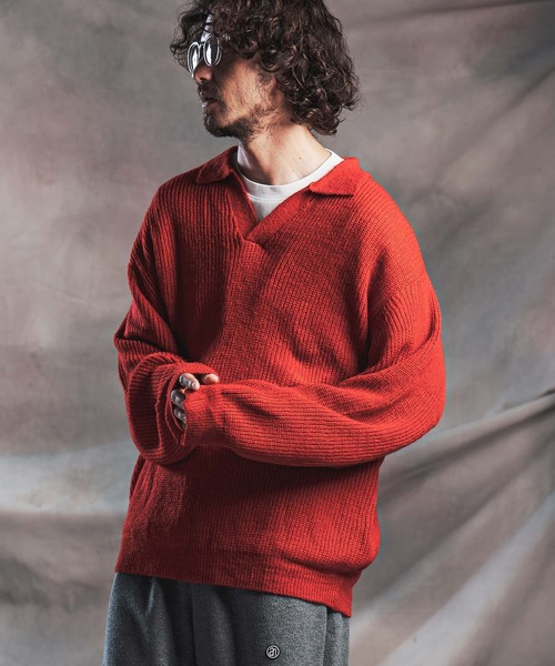 ANGENEHM（アンゲネーム）の「ms6607-Fuzzy-Knit Skipper Polo モヘアニットスキッパーポロシャツ(AG07-030acg)（ポロシャツ・メンズ・ブラック/レッド/ブルー系その他/マスタード/グレイッシュベージュ・M/L/S）」の22枚目の写真