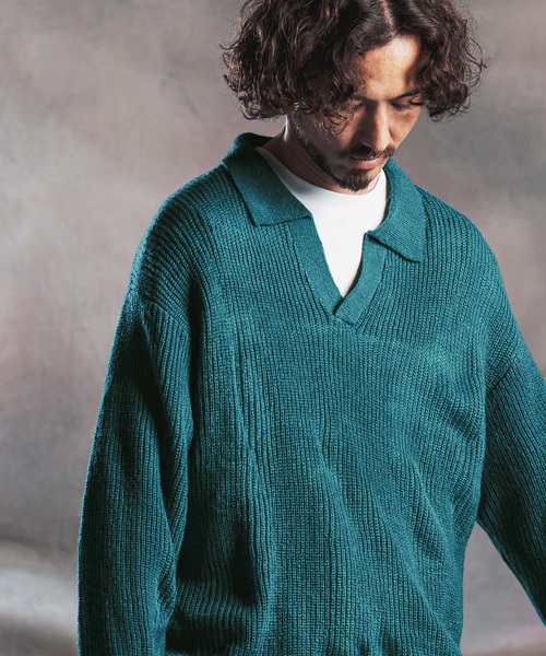 ANGENEHM（アンゲネーム）の「ms6607-Fuzzy-Knit Skipper Polo モヘアニットスキッパーポロシャツ(AG07-030acg)（ポロシャツ・メンズ・ブラック/レッド/ブルー系その他/マスタード/グレイッシュベージュ・M/L/S）」の18枚目の写真