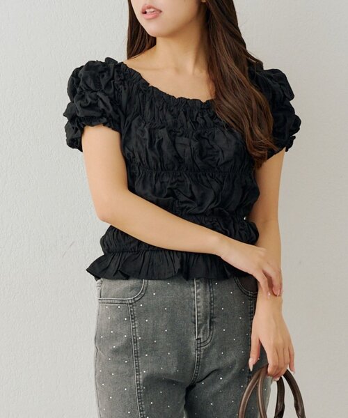 Another Branch olive des olive(アナザーブランチオリーブデオリーブ)の「【ANOTHER BRANCH】シャーリングブラウス(シャツ/ブラウス・レディース・ブラック/ブラウン/オフホワイト/イエロー・FREE)」の7枚目の写真