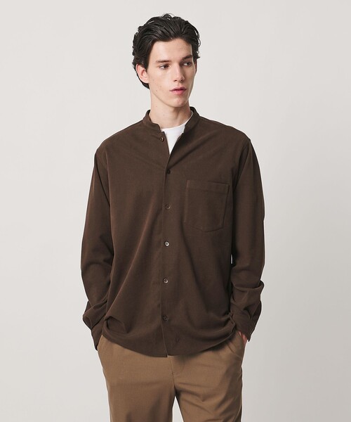 UNITED ARROWS(ユナイテッドアローズ)の「スエーディージャージ バンドカラーシャツ(シャツ/ブラウス・メンズ・モカ/ブラック・L/XL/S/M)」の1枚目の写真