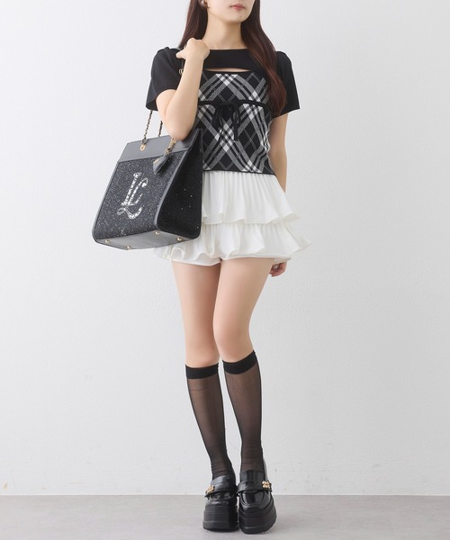 one after another NICE CLAUP（ワンアフターアナザーナイスクラップ）の「【LouLoumei】ビジューロゴキャリーオントートバッグ（トートバッグ・レディース・ピンク/アイボリー/ブラック・FREE）」の16枚目の写真