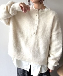 ウールタッチヘンリーネックニット