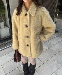 BIGボタンシャギーミドルコート