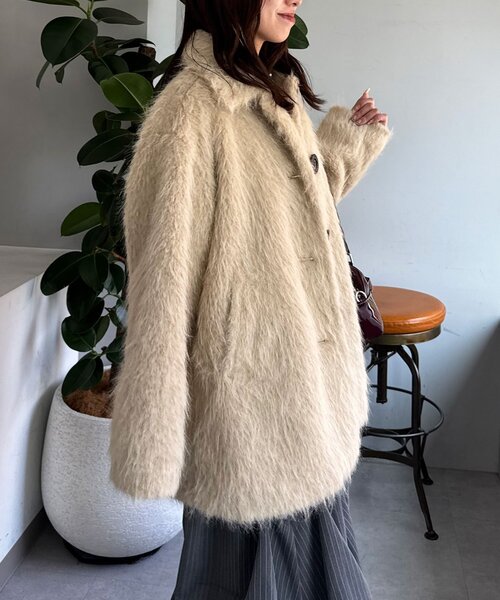CIAOPANIC（チャオパニック）の「BIGボタンシャギーミドルコート（その他アウター・レディース・イエロー/アイボリー/グレー/ベージュ・FREE）」の16枚目の写真