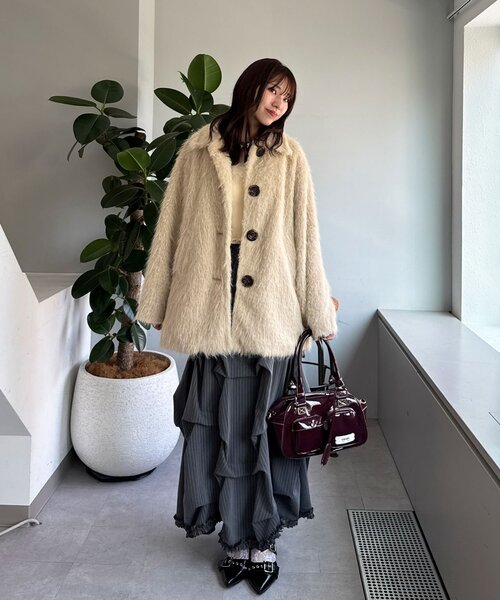 CIAOPANIC（チャオパニック）の「BIGボタンシャギーミドルコート（その他アウター・レディース・イエロー/アイボリー/グレー/ベージュ・FREE）」の18枚目の写真