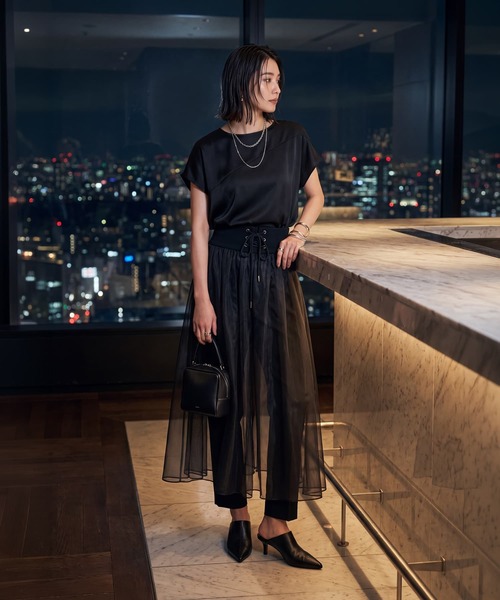 STYLE DELI（スタイルデリ）の「【DELI by】シアーチュールレイヤードスカート（スカート・レディース・ブラック・M）」の4枚目の写真