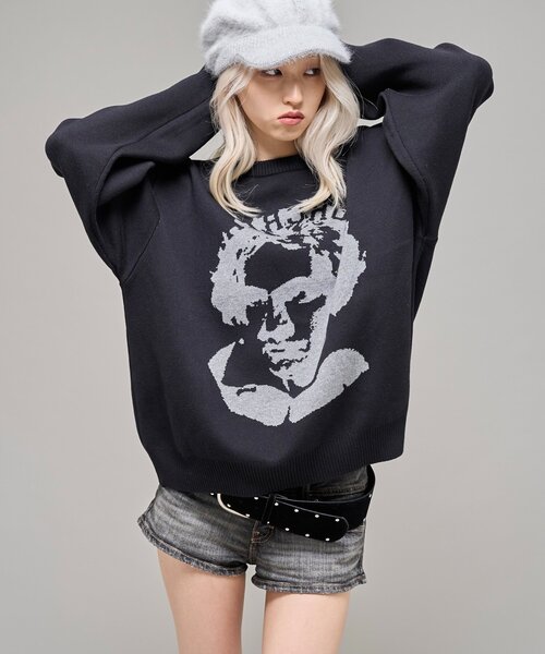 Sourcream（サワークリーム）の「【Sourcream】 偉人ジャガードニット（ニット/セーター・レディース・アイボリー/ブラック・MEDIUM/SMALL）」の13枚目の写真