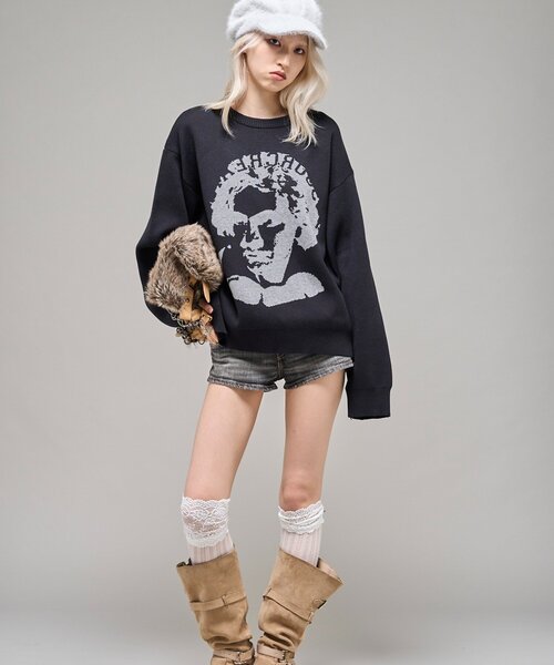 Sourcream（サワークリーム）の「【Sourcream】 偉人ジャガードニット（ニット/セーター・レディース・アイボリー/ブラック・MEDIUM/SMALL）」の16枚目の写真