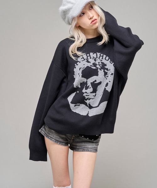 Sourcream（サワークリーム）の「【Sourcream】 偉人ジャガードニット（ニット/セーター・レディース・アイボリー/ブラック・MEDIUM/SMALL）」の2枚目の写真