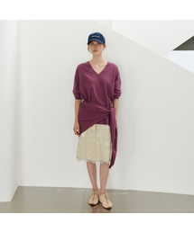 Washable V-neck knit shawl set_Purple