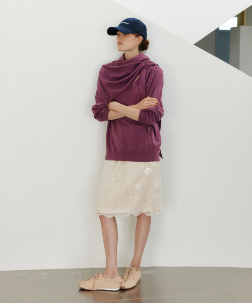 URAGO(ユラーゴ)の「Washable V-neck knit shawl set_Purple(ニット/セーター・レディース・パープル・FREE)」の3枚目の写真