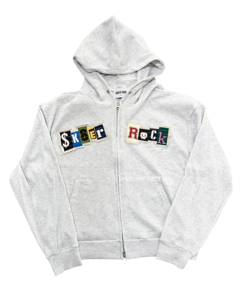 SK8ER ROCK(スケーターロック)の「コラージュロゴ ワッフルフードジップアップ(ホワイトメランジ)(パーカー・レディース・その他・ONE SIZE)」の1枚目の写真