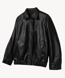 9243 クラシック襟 レザーブルゾン (BLACK)