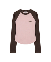 MAVIS ラグランTシャツ_ピンク & ブラウン Mavis Raglan Tee_ Pink & Brown