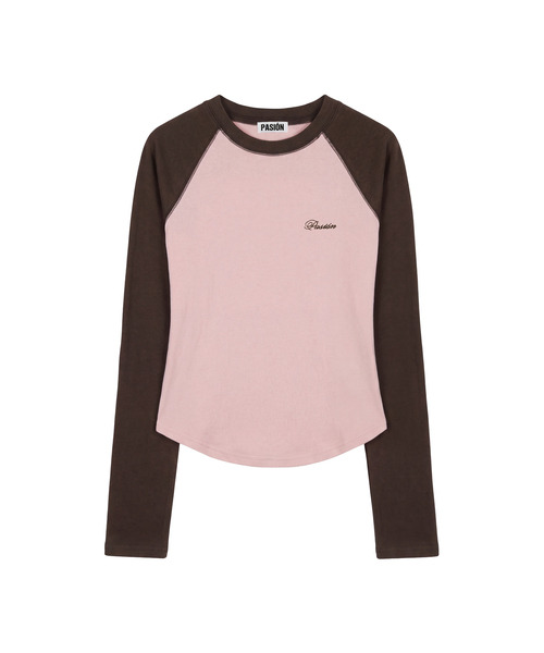PASION(パシオン)の「MAVIS ラグランTシャツ_ピンク & ブラウン Mavis Raglan Tee_ Pink & Brown(Tシャツ/カットソー・レディース・ピンク・FREE)」の1枚目の写真