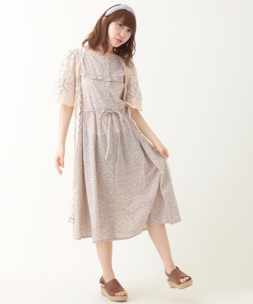 earth music&ecology(アースミュージックアンドエコロジー)の「【merフレンズ】花柄ジレワンピース(ワンピース・レディース・ピンク/サックスブルー・FREE)」の1枚目の写真