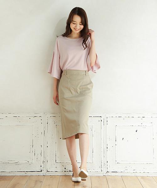 Honeys（ハニーズ）の「ＵＶカット 吸水速乾でさらさら着心地フレア袖プルオーバー（Tシャツ/カットソー・レディース・ブルー/オフホワイト/ピンク/ネイビー/ブラック/ライトピンク/ホワイト×ブラック・M/L/S）」の16枚目の写真